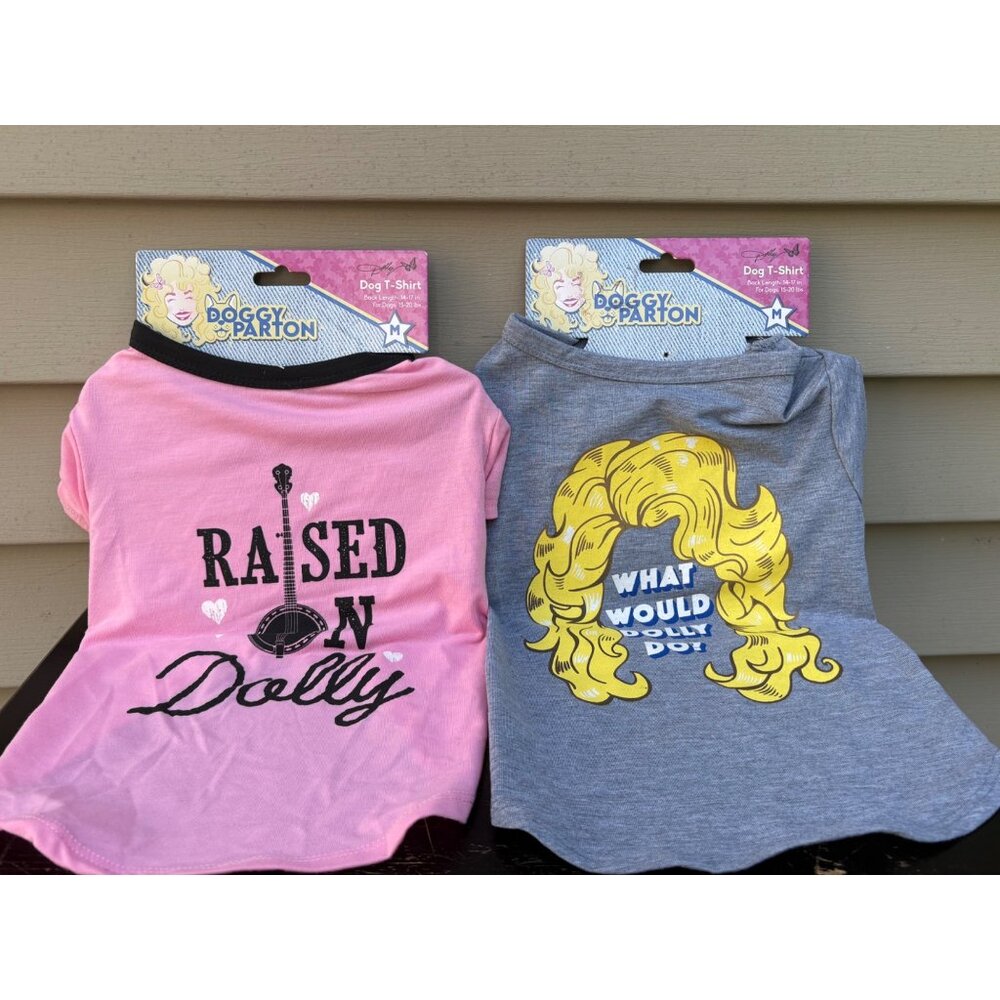 Set of 2 Dolly Parton Dog T-Shirts "What Would Dolly Do?" Clothes Pet Puppy